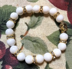 Genuine Mala Meditation Bracelet with Gold Buddha and Crystal separation stones